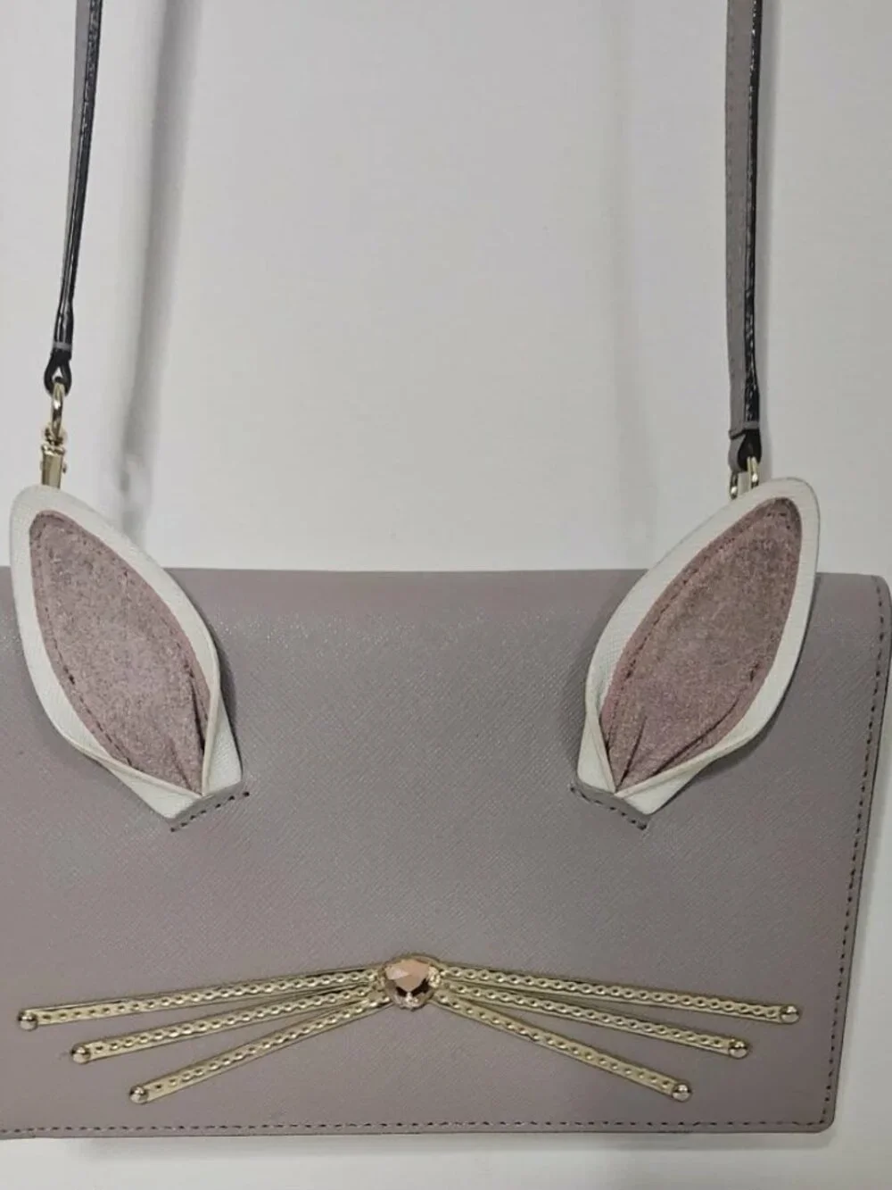 Kate Spade Hop To It Rabbit Winni Crossbody Clutch Grey Leather Bunny
